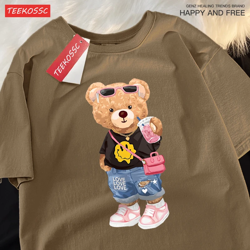 Хлопковые мужские футболки с рисунком медведя сестры питьевой молочный чай