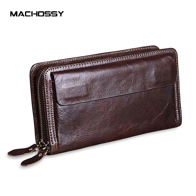 

Luxurious men Clutch men's Genuine Leather Wallest Long Wallet Large Capacity Double Zipper Wallet Phone Bag For Male Clutch
