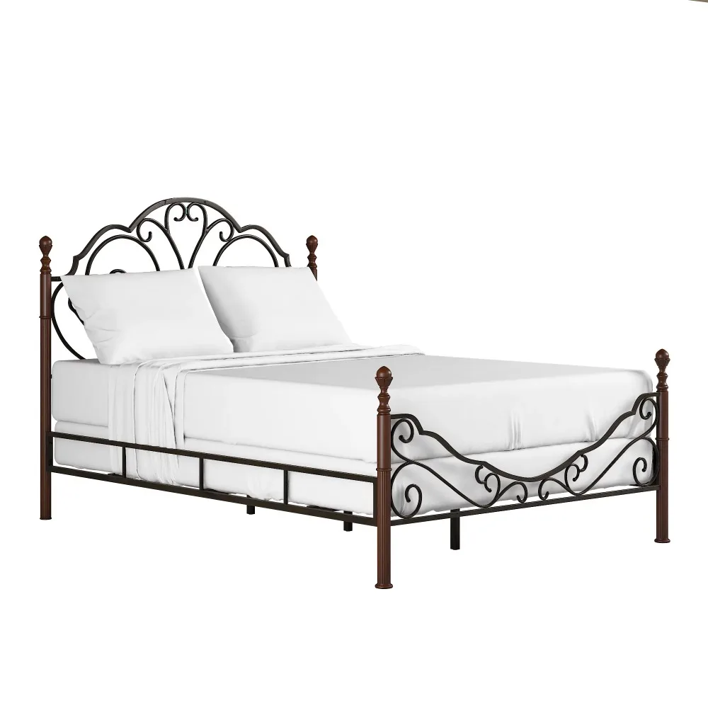 

87.00 X 64.50 X 53.50 Inches Adison Graceful Scroll Bronze Iron Bed, Queen Bedroom Furniture