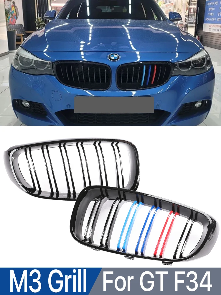 Передний бампер Kindey решетка с двойной платой глянцевый черный гриль для BMW 3-Series Gt