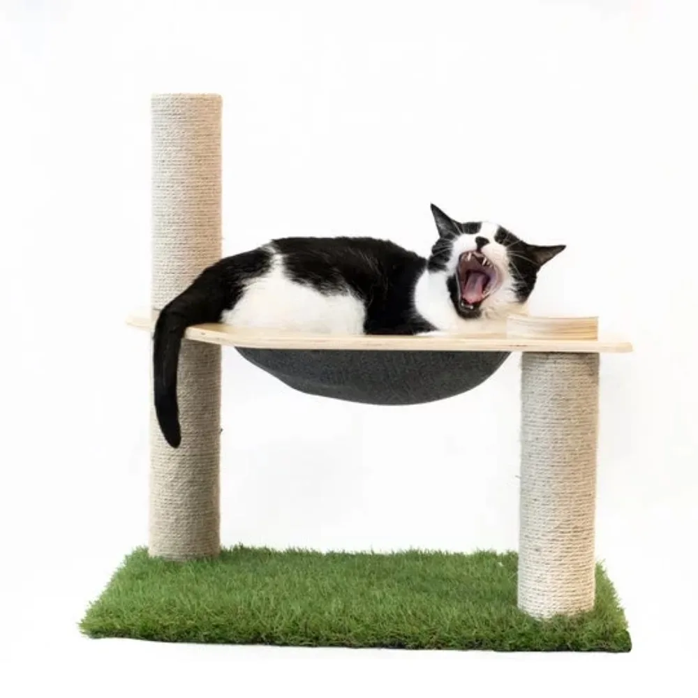 

Dark Gray Cats Pet Products Cat Condo Cat Tree Tower With Cat Hammock Bed and 3 Scratching Posts Cat Furniture Balcony Rest Net