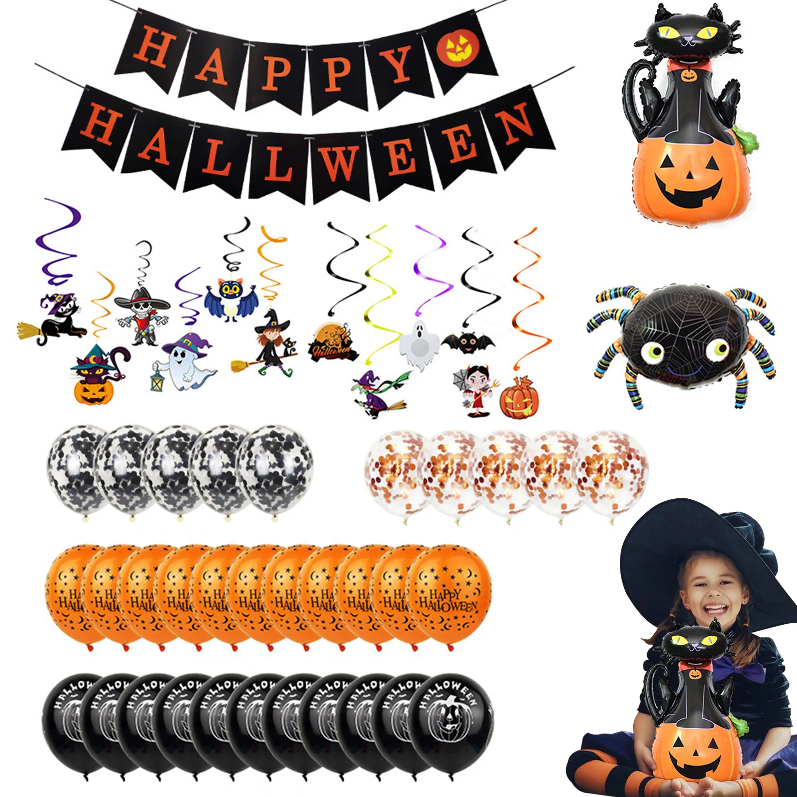 

Воздушные шары на Хэллоуин, шары на Хэллоуин, баннер, призрак, тыква, летучая мышь, набор пауков, баннер на Хэллоуин