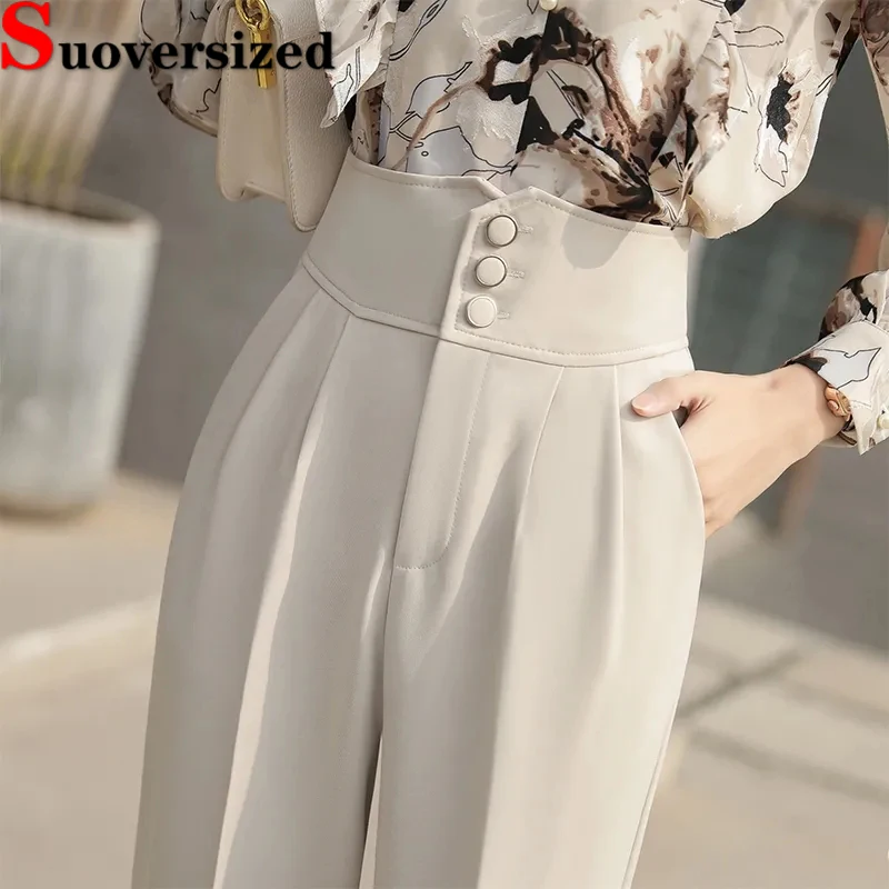 

Брюки женские до щиколотки с завышенной талией, офисные классические брюки-султанки в Корейском стиле, Модные Элегантные повседневные штаны, на весну