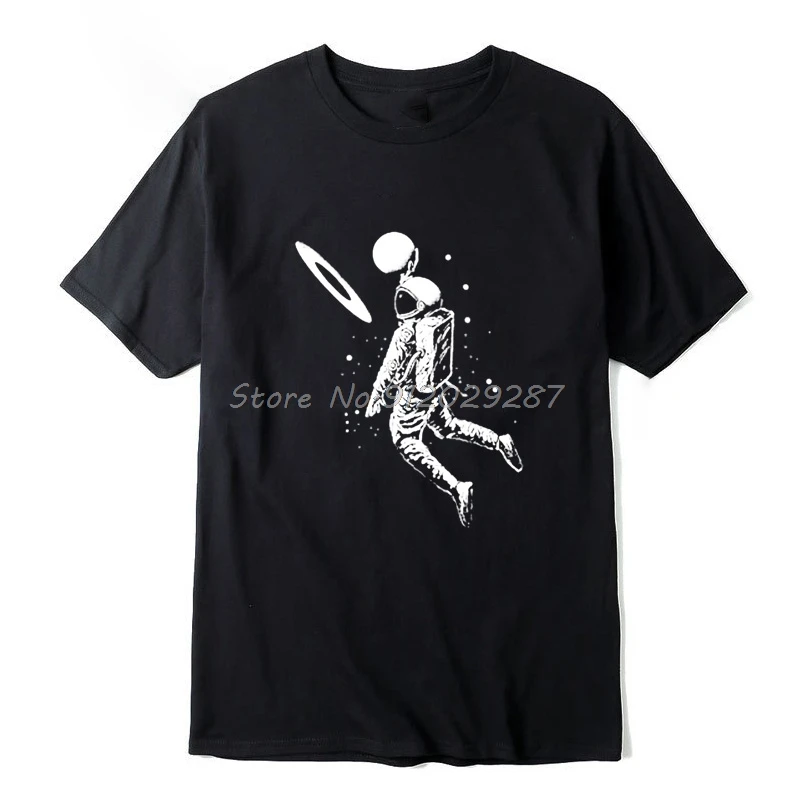 Купи Men T Shirt Cotton Short Slleve Funny Moon Astronaut Print Men T Shirt Casual Loose Men Tshirt O-neck Camisas T-shirt Tee за 370 рублей в магазине AliExpress