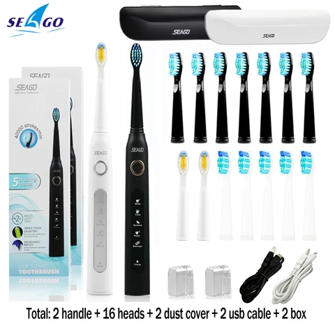 Seago Sonic электрическая зубная щетка SG-507 для взрослых с таймером щетка 5 режимов микро USB аккумуляторная зубная щетка Набор сменных головок
