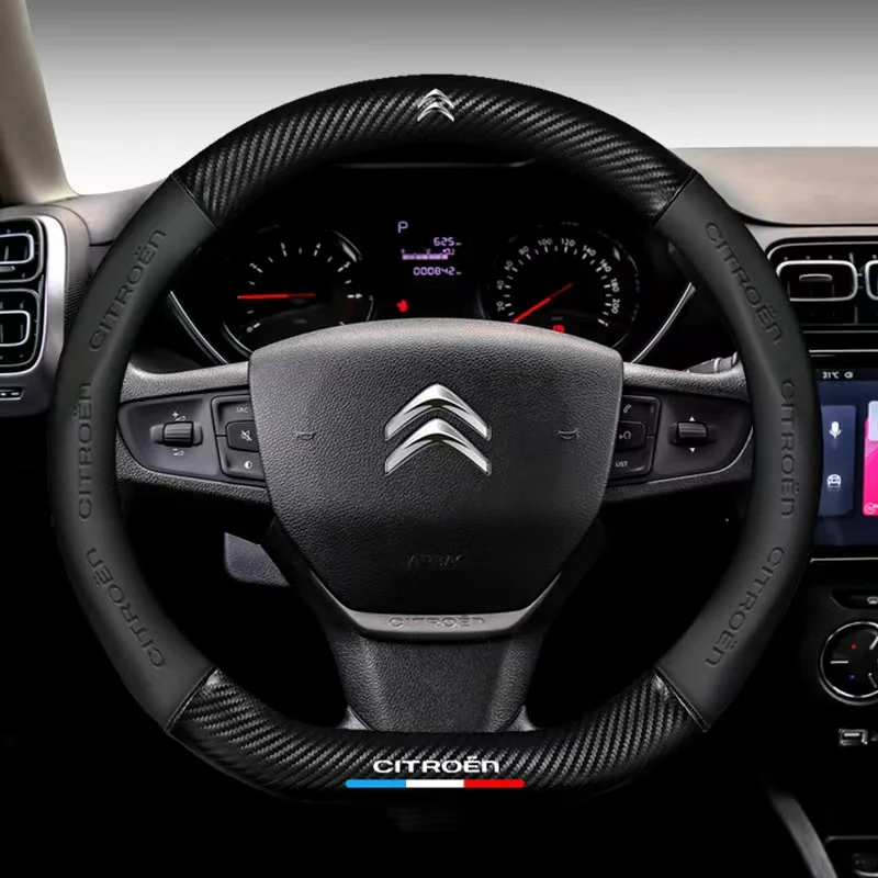 

Auto Carbon Fiber Steering Wheel Cover Non-slip Suitable For Citroen C1 C2 C3 C4 C5 C6 C4L Berlingo Picasso Aircross Sega Elysee