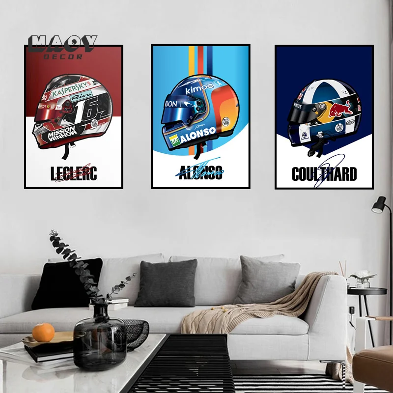 

Formula1frame Poster Cartoon Watercolor Racer Helmet Racing Picture HD Print Painting Children's Room Wall Art Wall Home Decor