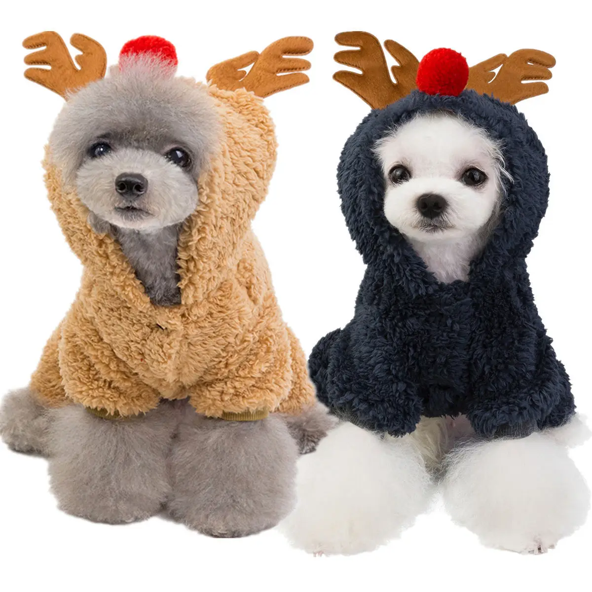 

Warm Coral Velvet Fleece Dog Jumpsuit Cute Reindeer Cosplay Christmas Elk Costume Winter Dog Clothes for Small Dogs Pet Pajamas