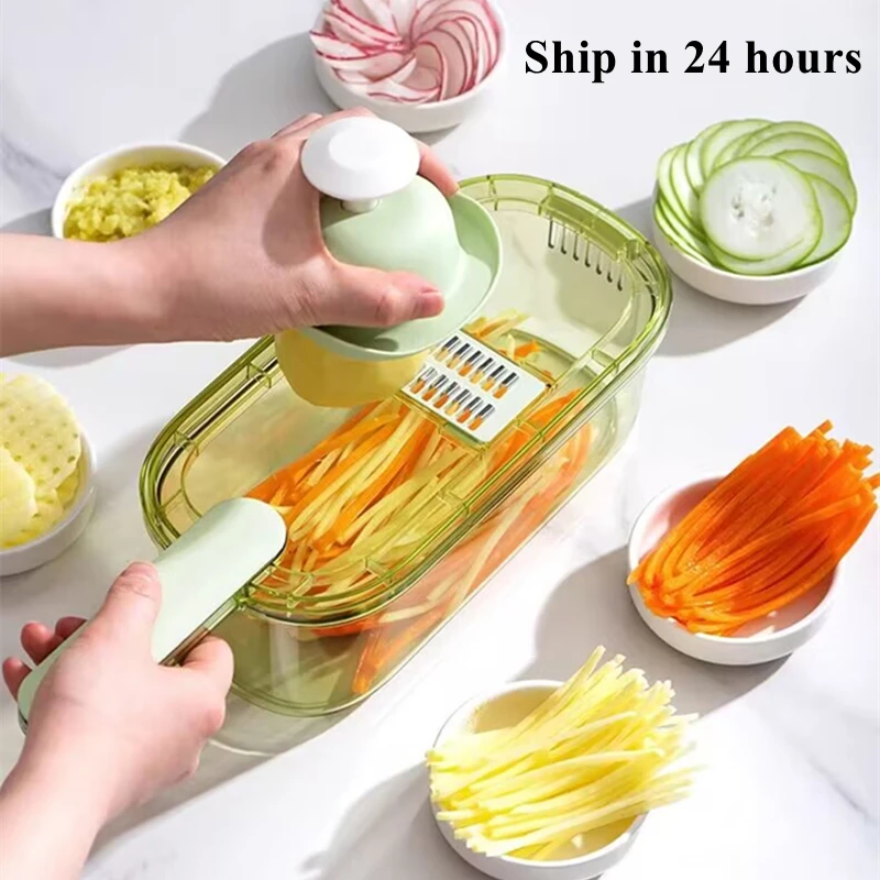 

Vegetable Cutter 8 In 1 6 Dicing Blades Slicer Shredder Fruit Peeler Potato Cheese Drain Grater Chopper Kitchen Accessories Tool