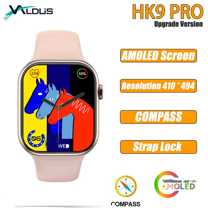 

HK9 Pro Amoled Smart Watch Men Women 2.02 Inch Full Screen IWO Series 8 Compass Bluetooth Call Sport Smartwatch 2023 New PK HK8