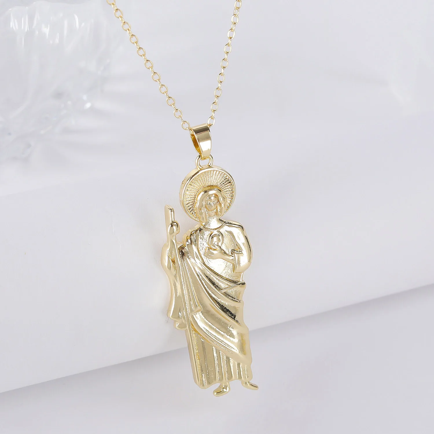 G&D Luxury Green Saint San Judas Tadeo Medalla Cadena Gold Plated Jude Pendant Necklace For Women Jewelry Party Birthday Gift images - 6