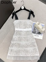 2022 summer rhinestone buckle strap lace dress for women new retro elegant waist slimming dresses