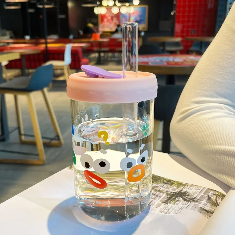 

600ml Glass Water Cup Summer Female Good-looking Internet Celebrity Big Mouth Frog Straw Glass Cup Silicone Cover INS Office