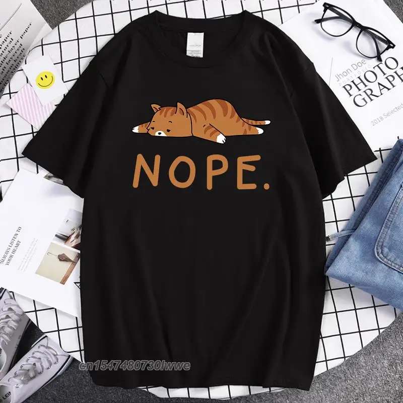 

T-Shirts Male Nope Movement Lovely Cats Clothing Kawaii Lovely Cartoon Men's T-Shirt Fashion Korean Trend Men T Shirts