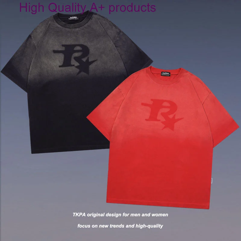 

Hip-hop Retro Gradient Graffiti Lovers Half-sleeved Tee T-shirt Casual Short-sleeved for Men and Women