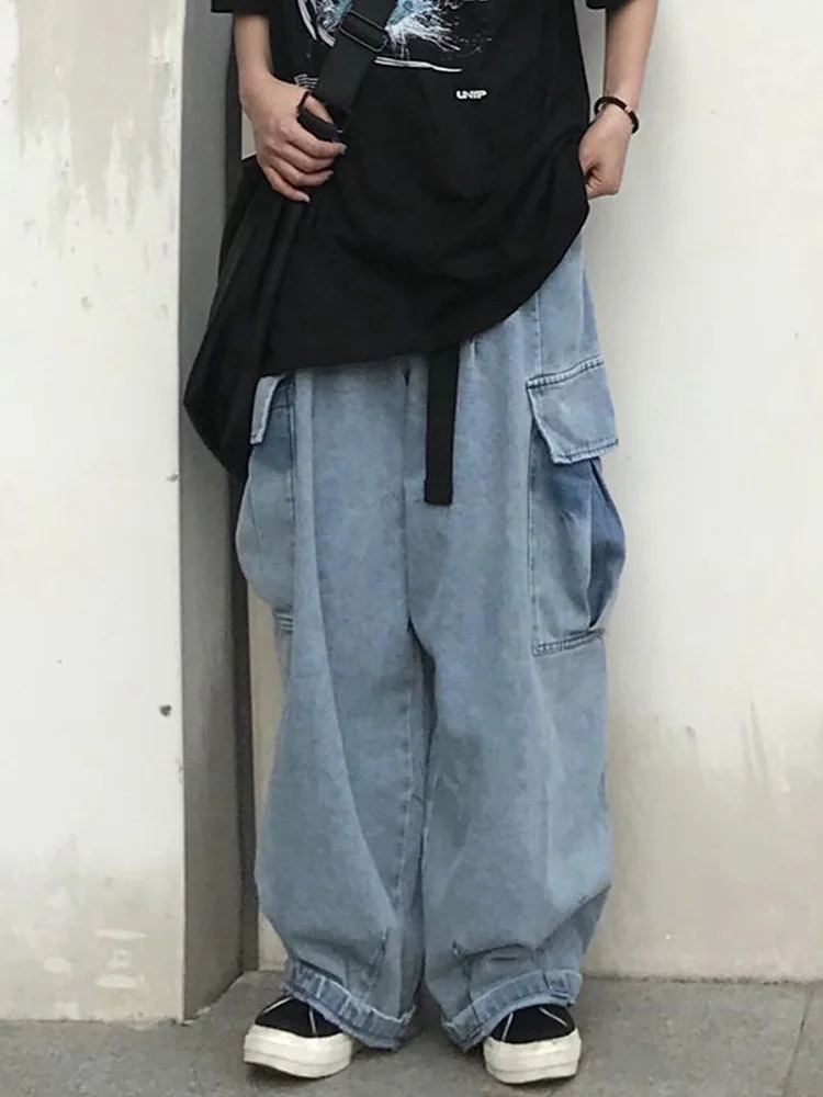 

2022 Japanese Style Oversize Baggy Jeans Kpop Women Harajuku Cargo Pants Loose Pockets Streetwear Wide Leg Trousers Emo Joggers