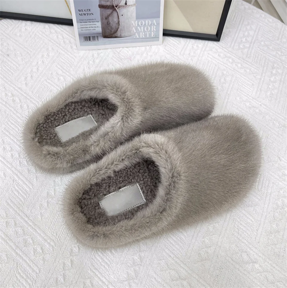 Зимняя женская обувь роскошные норковые тапочки Muller на шерстяной подошве мягкие