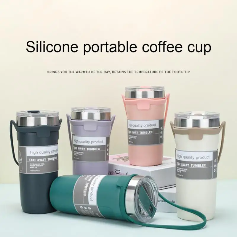 

550ml/710ml Drink Cup Silicone Practice Thermal Mug Thermos Cup Double Layer Portable Car Vacuum Flask Simple Double Layer