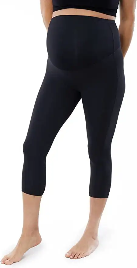 

Active Capri Maternity Legging with Crossover Panel, Supports Back, Black