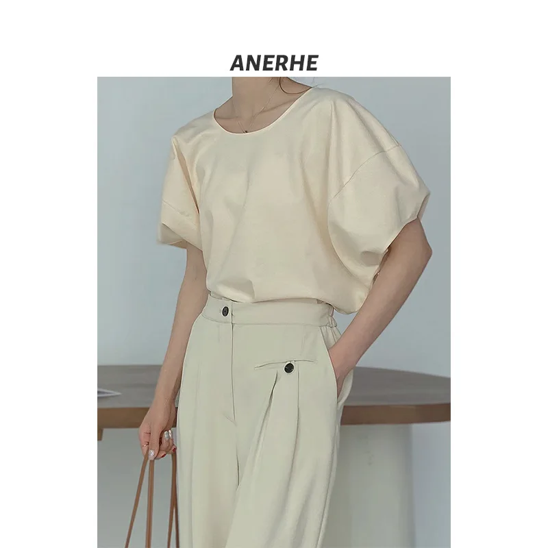

Bubble sleeve T-shirt women's short sleeve loose top 2022 summer new solid color Joker design sense niche top women