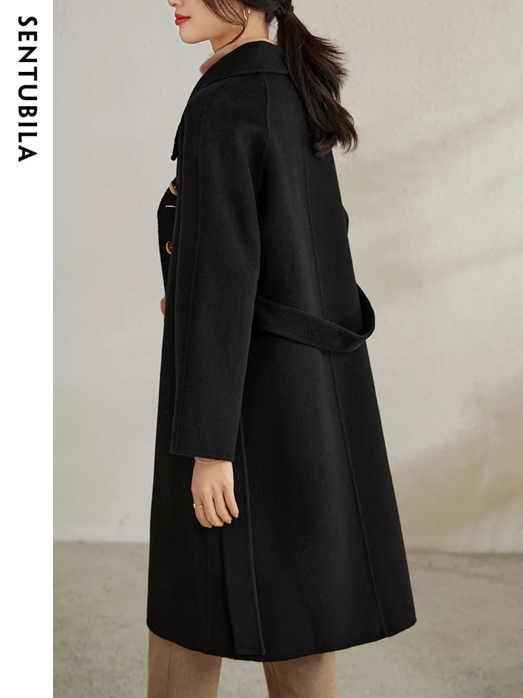 Женское шерстяное пальто SENTUBILA 100% элегантное удобное толстое теплое