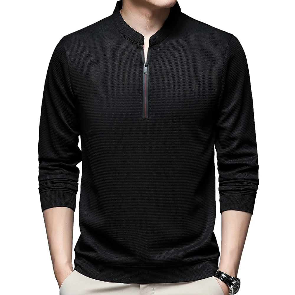 

2022 Zipper Long Sleeve Polo Tee Shirt Men Stand Collar Solid Men's Clothing Polos Shirts Mens Fashion Slim Fit Poloshirt Tops