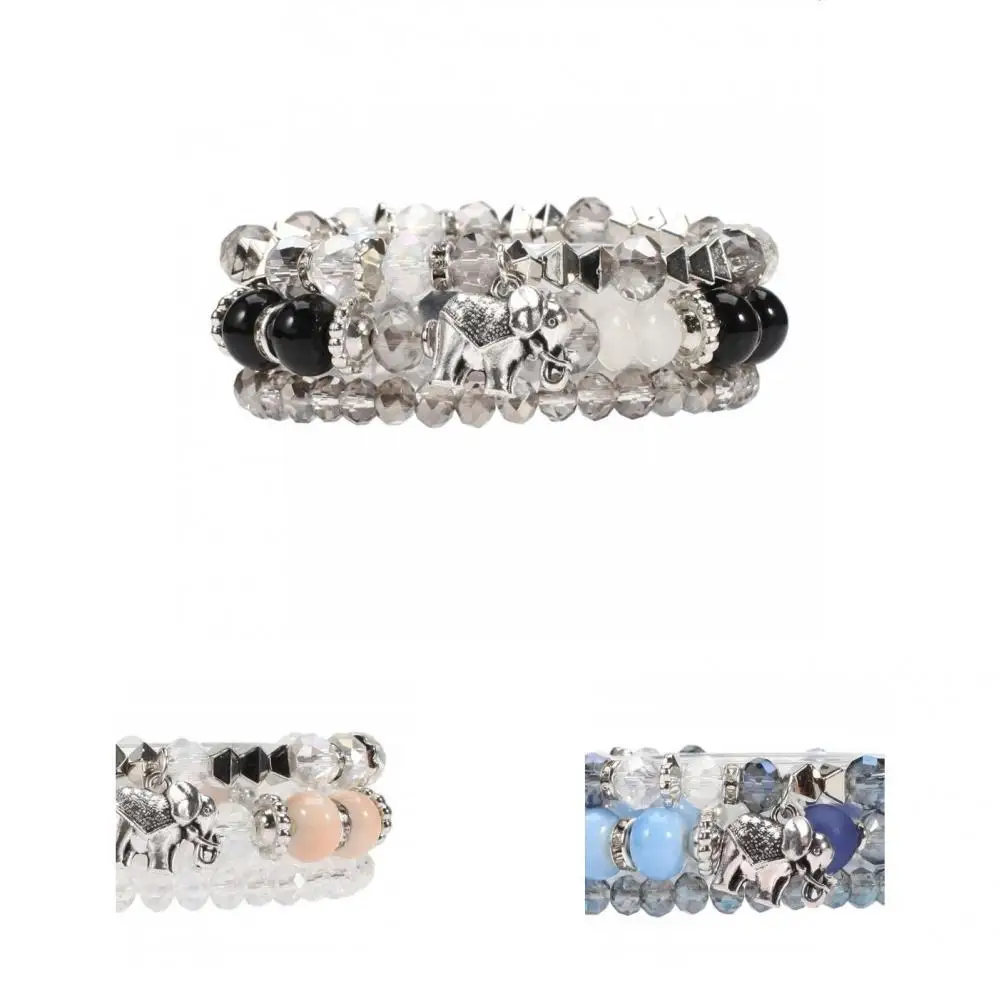

3Pcs/Set Multicolor Bangles Elephant Dangle Female Bracelets Ethnic Style Beads Retro Bangles