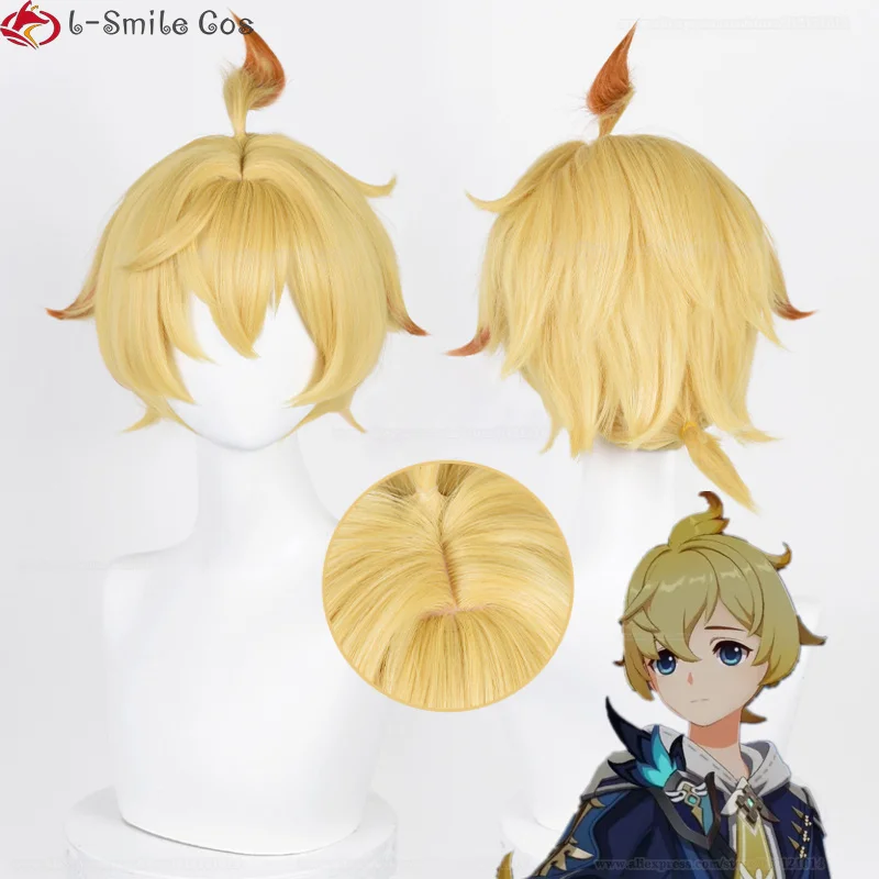 

Парик для косплея Мика Genshin ударный парик Genshin ударная Мика Косплей 30 см короткие теплые золотые термостойкие синтетические волосы парики + ...