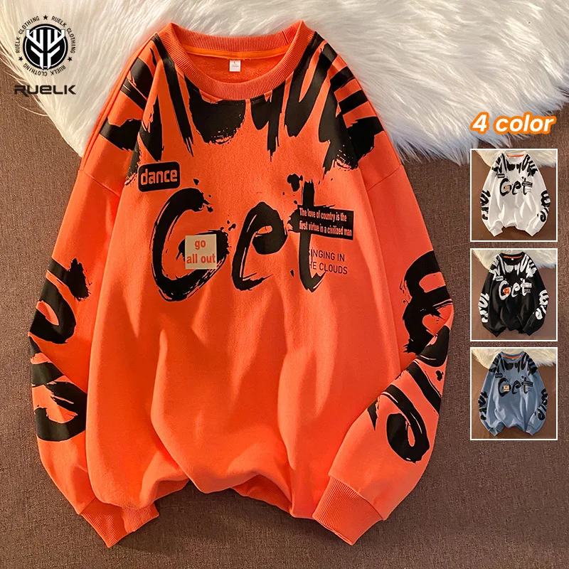 

Round Neck Printed Sweatshirt Men Trendy Long-sleeved T-shirt Fashion Trend Hip-hop All-match Loose Spring Autumn Men Sweatshirt