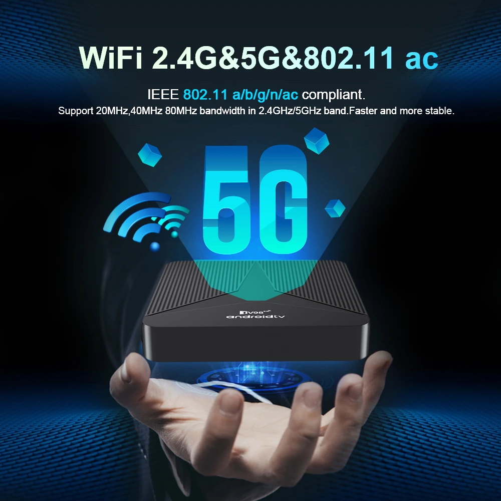 Фото ТВ-приставка TV98 ATV RK3518 на Android 14 с двухдиапазонным Wi-Fi 2.4G/5G, BT5.0, поддержкой декодирования 4K/8K, Ultra HD, голосовым пультом дистанционного управления и функцией потоковой передачи. №2