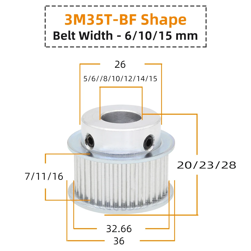 Шкив электродвигателя 3M35T форма BF шаг зубов 3 0 мм круглая дуга легкосплавные
