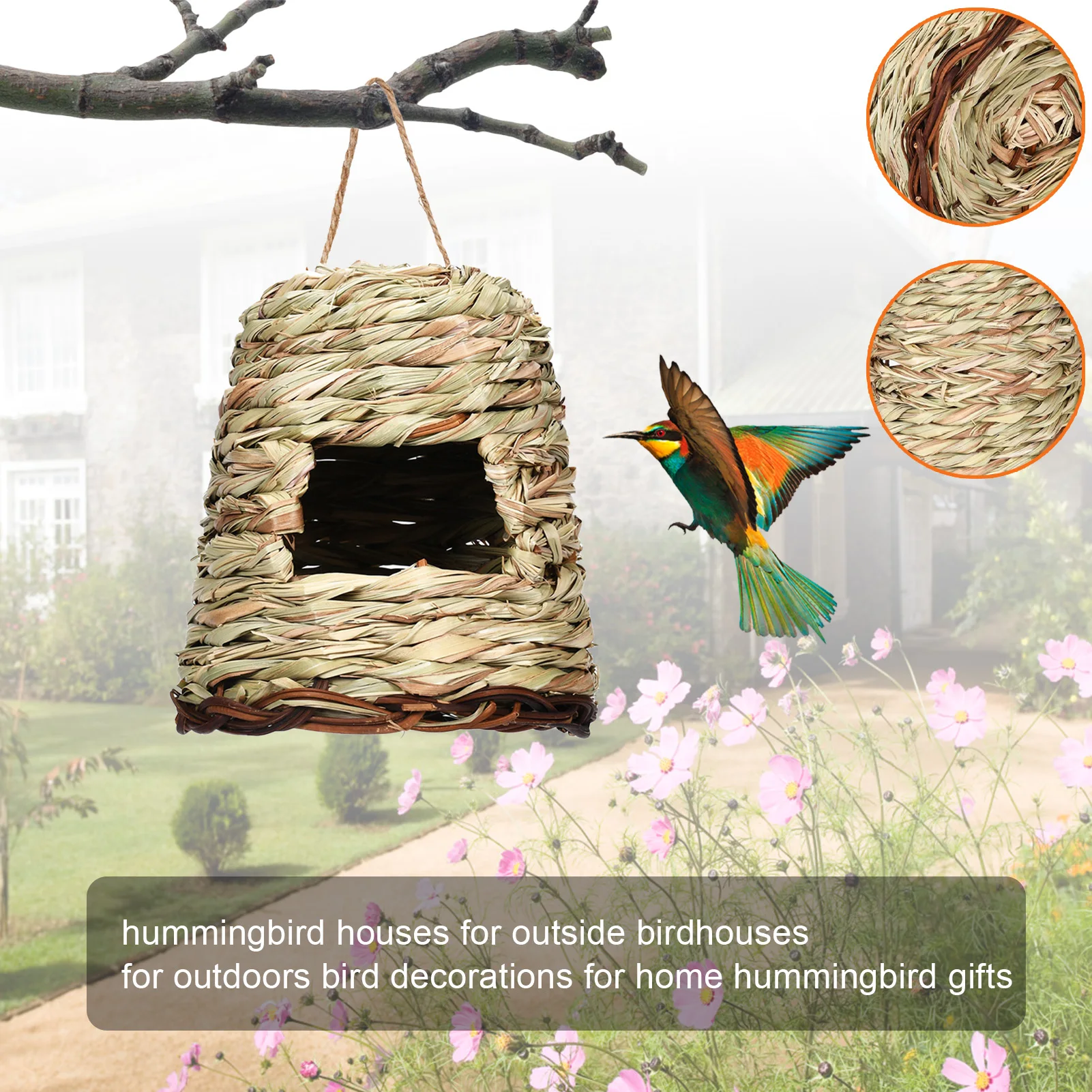 

Hand-woven Hummingbird Houses Natural Bird Nest For Outdoor Window Patio Eave For Hummingbird Finch Canary Chickadee