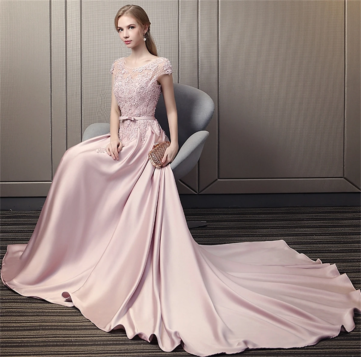 

Отличные реальные изображения в комплекте, v-образный вырез, рукава-крылышки, оборки, бисероплетение, выполненные на заказ, длинные женские ...