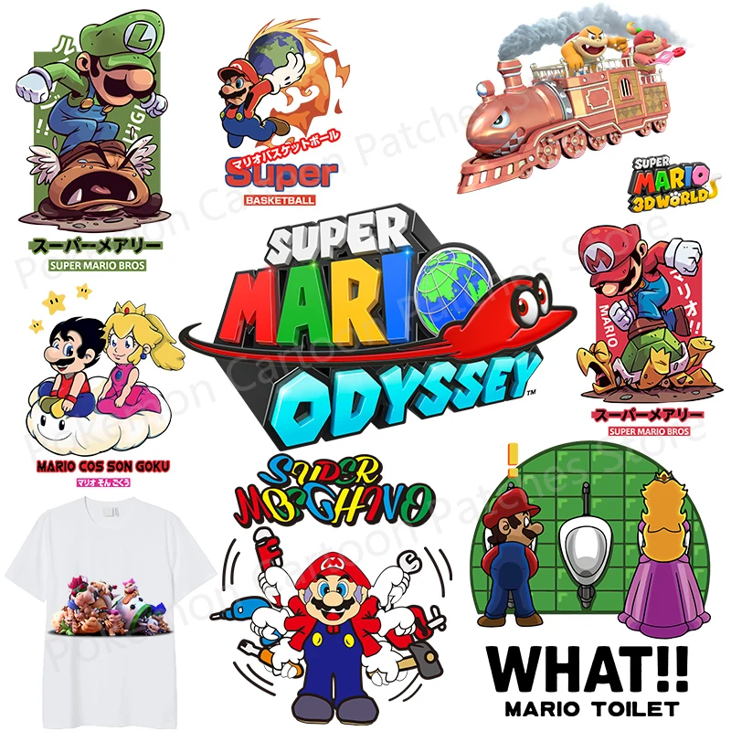 

Anime Super Mario Fusible Patch for Clothing Heat Transfer DIY Patches Stickers Children's Clothing T-shirts Custom Decor Gift