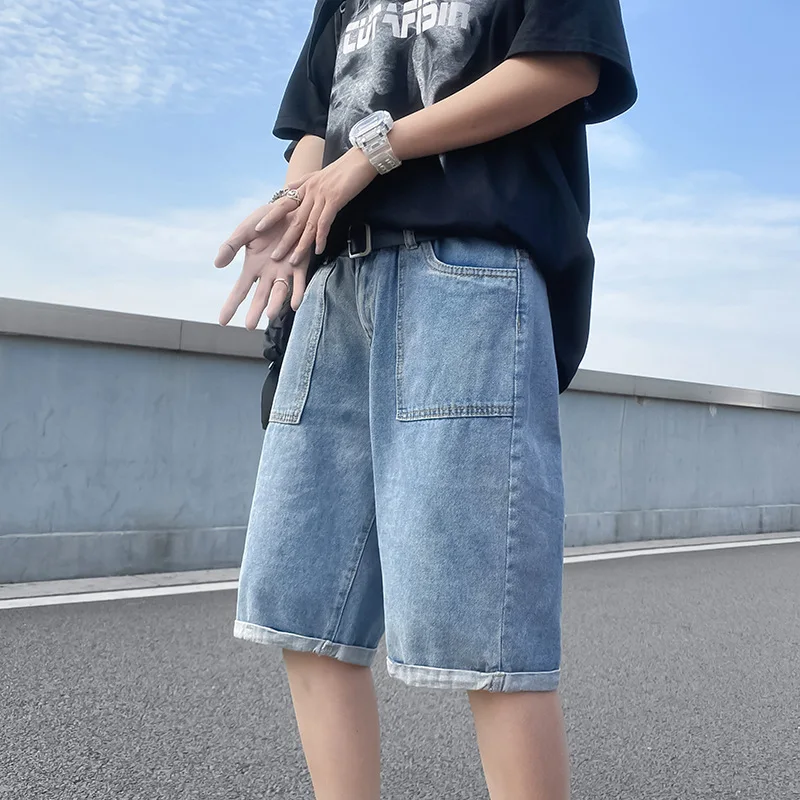 

ZCSMLL Summer denim shorts men's summer thin section new straight-leg pants trend loose tide brand casual five-point pants