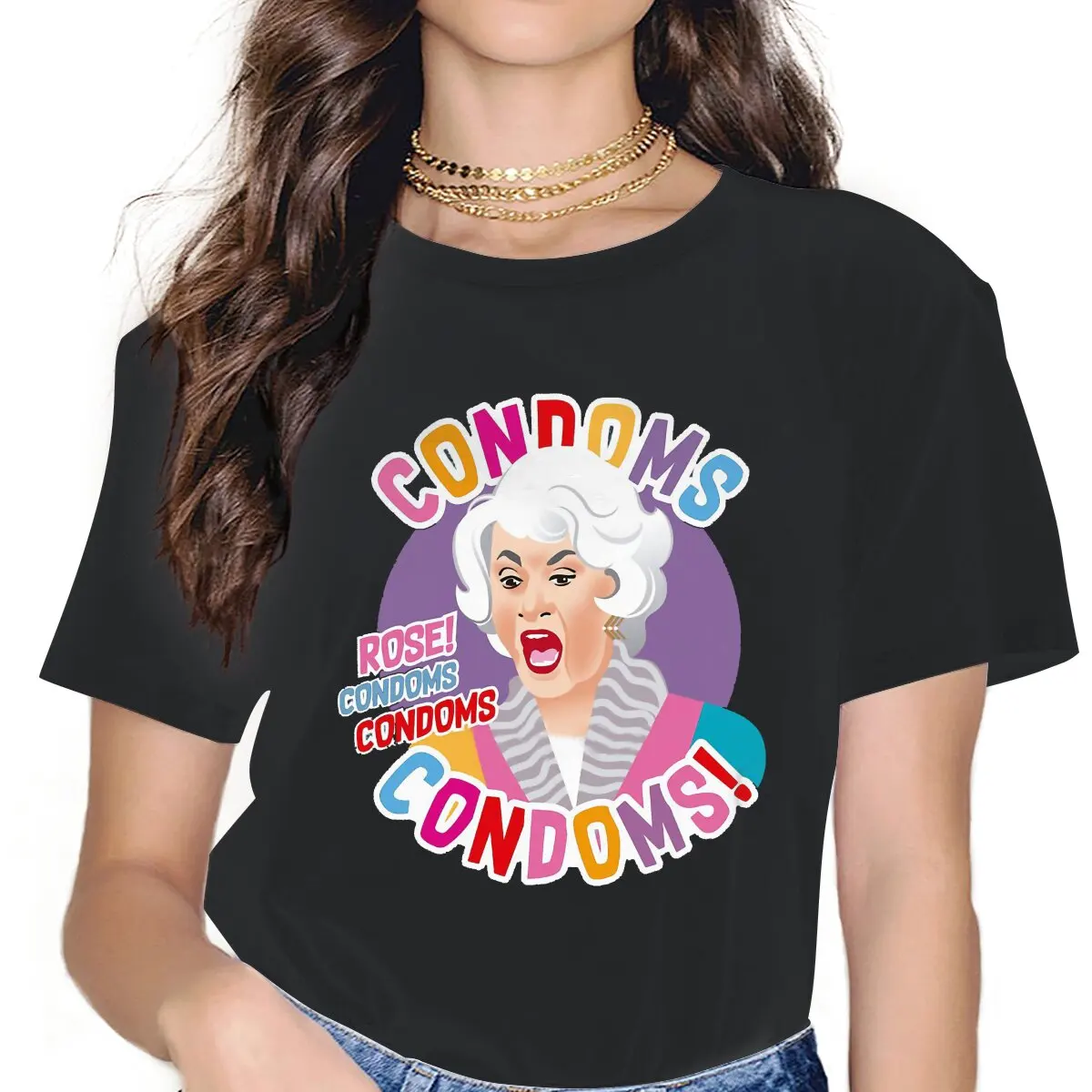 

Женская футболка с изображением презервативов, розы, Забавные футболки с коротким рукавом и круглым вырезом для девушек, семьи «комедия», «Дружба Бей-Артур»