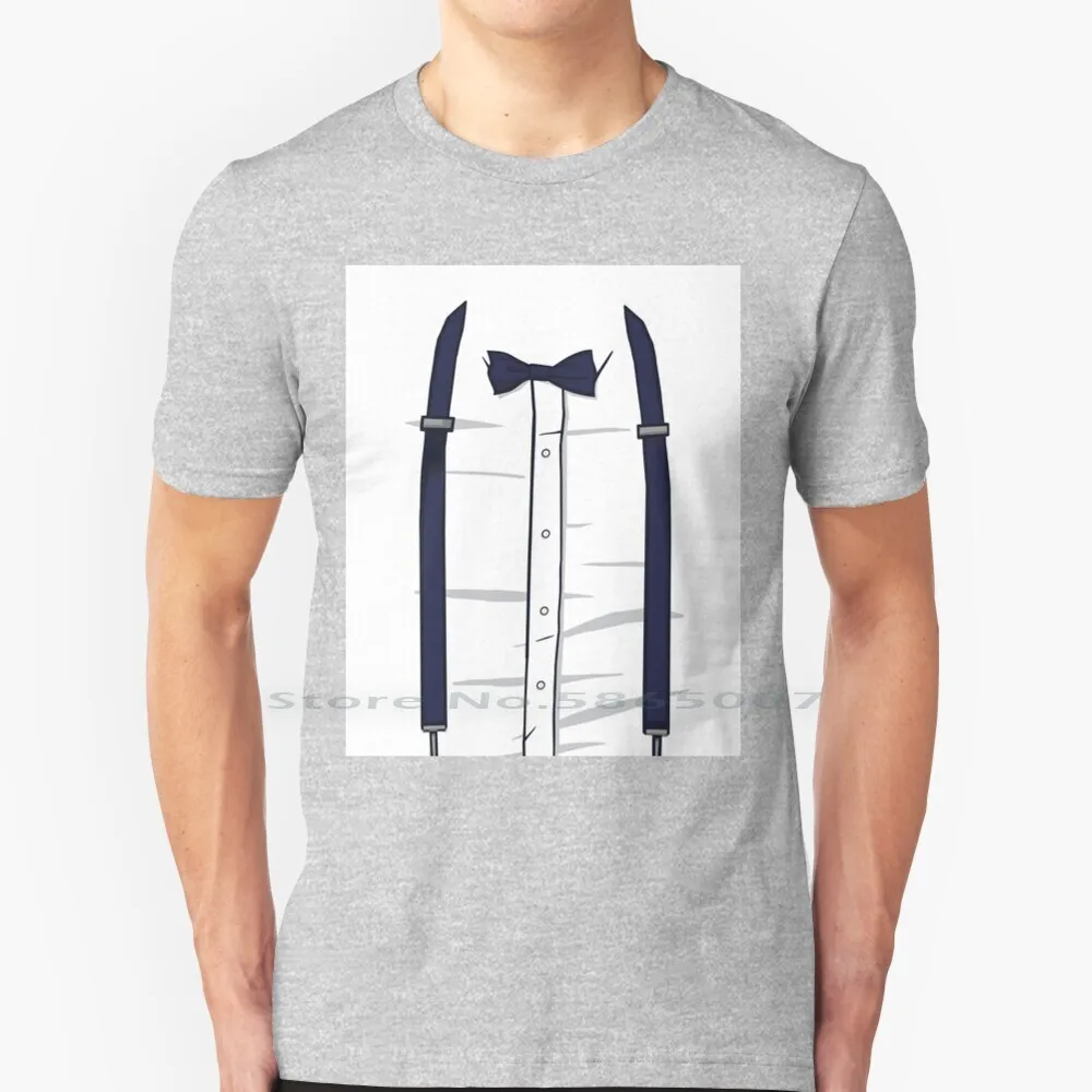 

Футболка с галстуком-бабочкой и подтяжками, 100% хлопок, мужской стиль, смокинг, искусственная шутка, черный, белый, синий, большой размер 6xl