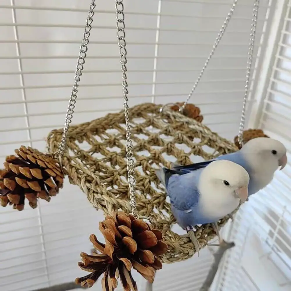 

YOUZI Bird Hanging Swing Toy Hammock Weaving Straw Mat Chewing Toys For Parakeets Budgie Cockatiel Lovebird