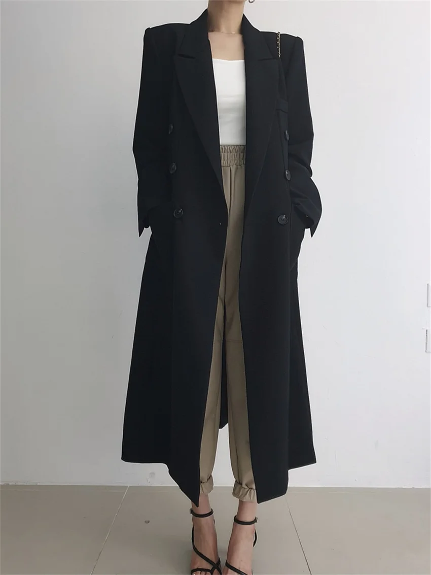 

HziriP Slim OL New Coats Chic Women Elegant Work Wear Office Lady Stylish High Street Winter Solid Normcore Long Trench Blazers