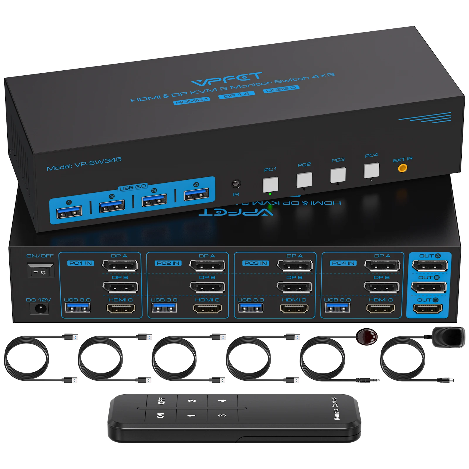 Commutateur KVM 8K HDMI + 2 Displayport 3 монитора 4 обычаи 4K144 Гц USB 3.0 Triple moniteur для заказа