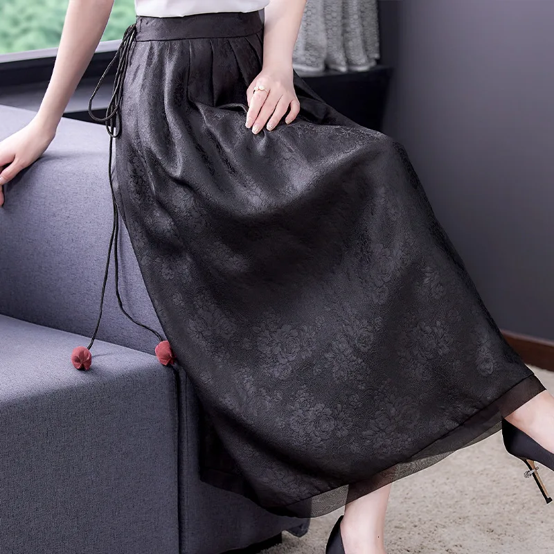 

Женская винтажная юбка макси, черная бальная юбка трапециевидной формы с высокой талией и карманами, элегантная верхняя одежда, 2023