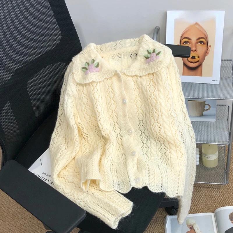 

Sweet Style Knitted Women Sweater Cardigan Winter 2022 Turn-Down Collar Long-Sleeved Casual All Match Female Outwear Coats Tops