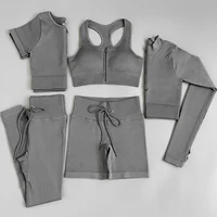 2/3/5PC Women's tracksuit Seamless Yoga Set Workout Sportswear Gym Clothing Drawstring High Waist  Leggings Fitness Sports Suits 6