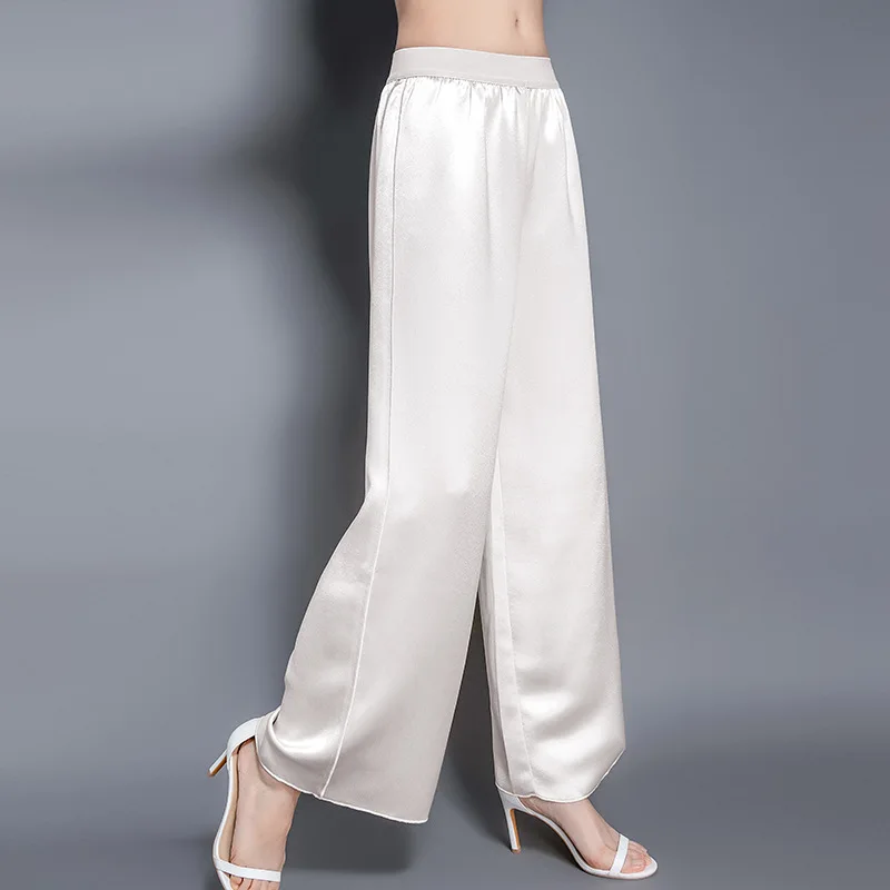 2023 95% Mulberry Silk Pant Korean Loose Wide-legged Real Silk Pants for Women Elastic Waist Casual Trousers Women Clothing