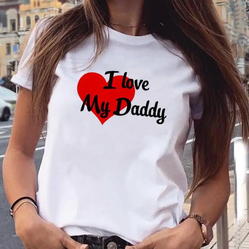 

Футболка женская с надписью «I Love DAD», Забавный топ с коротким рукавом, Повседневная рубашка в стиле Харадзюку, на лето