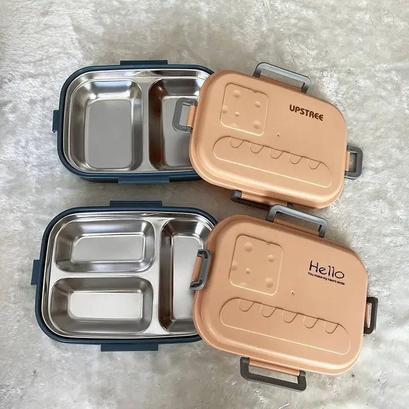 

Lunch Box Kawaii Stainless Steel Portable Grids Bento Box Candy Color Student School Office Healthy Food Storage Containers