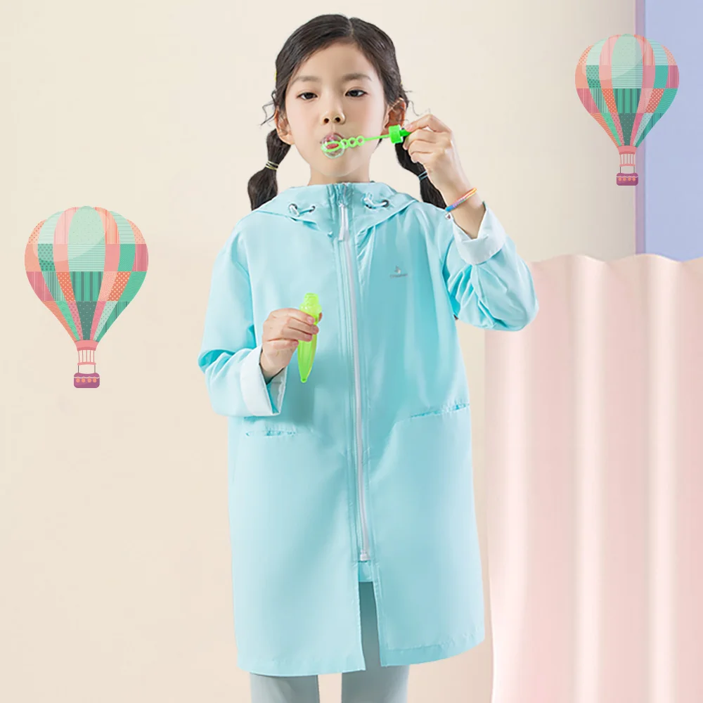 

OhSunny Kids Skin Coat Windbreakers Cycling Jackets Sun Protection UPF 50+ Breathable Family Outfits Children Long Trench Hoodie