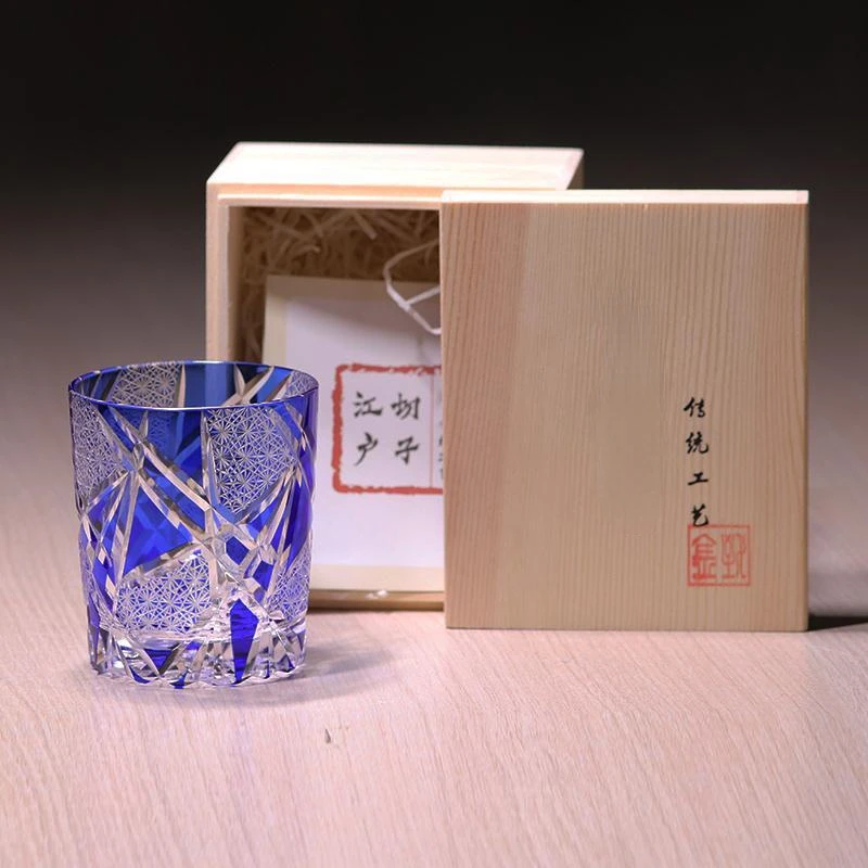Handmade crystal glass Whisky wine glass Pin cover leather engraved glass home bar  glass set  sake set