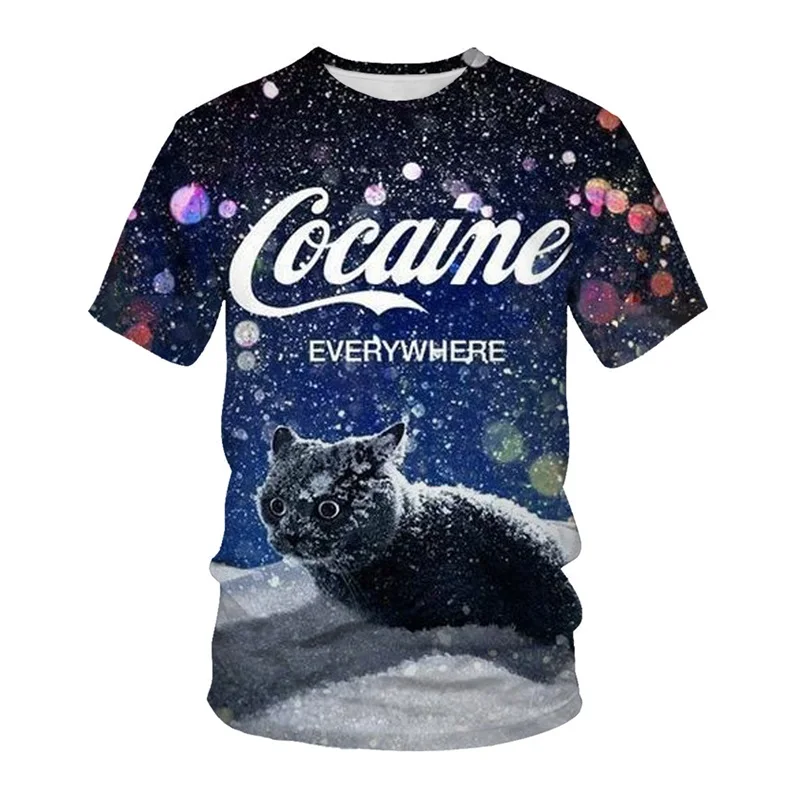

Футболка Мужская/женская с рисунком кошки, повседневный Топ оверсайз с коротким рукавом, забавная одежда с 3D-принтом