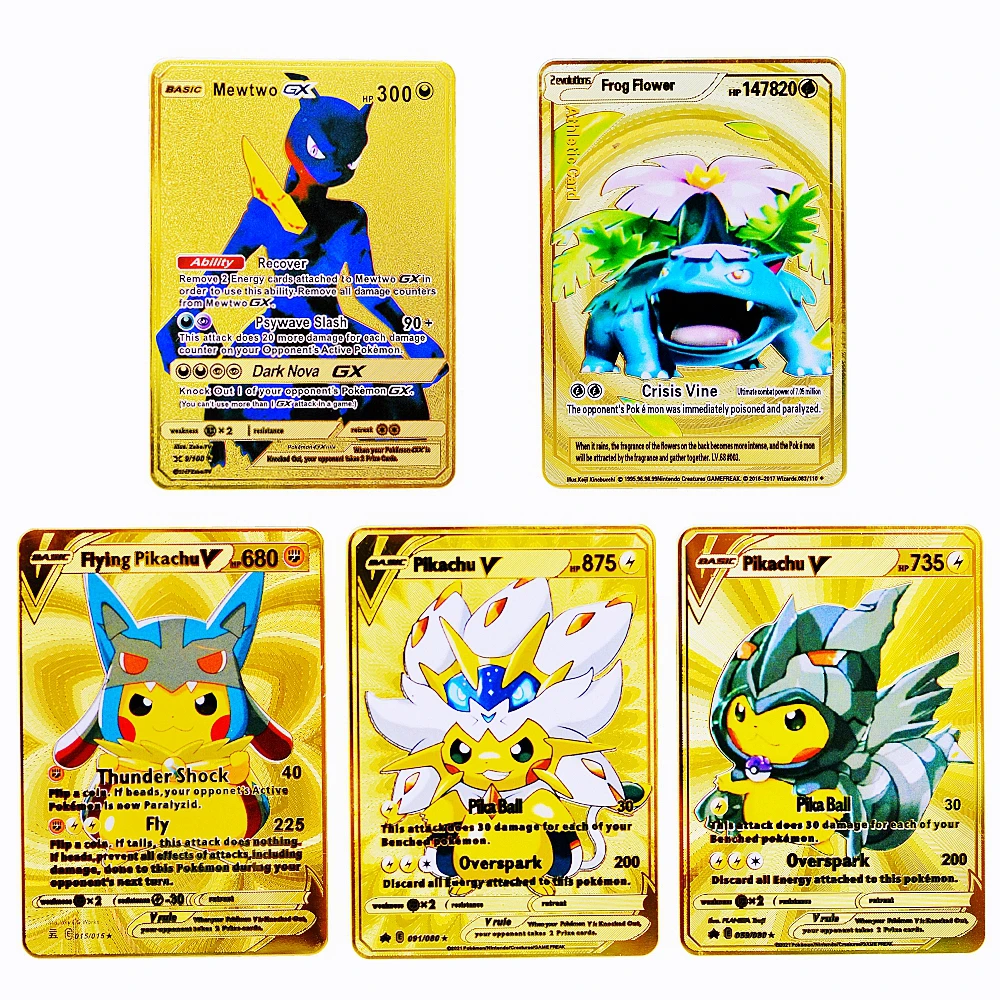 

5Pcs Pokemon Metal Cards Metal Pokimon Letters Mewtwo Charizard Vmax Pikachu Golden Iron Letter Anime Collection Cartas Game Toy